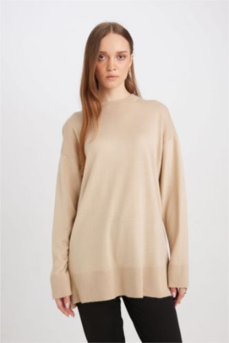 WOMAN Light Beige Regular Fit Crew Neck Tunic