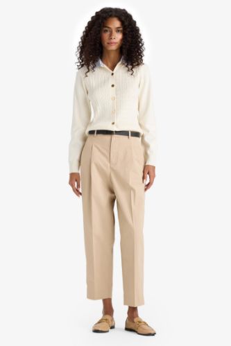 Carrot Fit High Waist Belted Crop Trousers