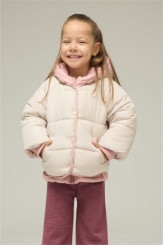 Kız Bebek Kapüşonlu Fermuarlı Çok Renkli Çıtçıtlı Fermuarlı Şişme Mont