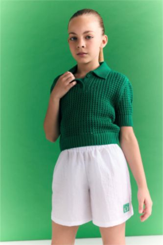 Kız Çocuk - Genç Kız Yeşil Crop Polo Yaka Triko Kazak Kız Çocuk