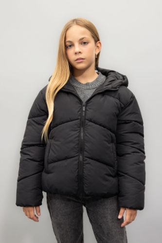 Black GIRLS TEENS Girl Hooded Waterproof Puffer Jacket 3112755 DeFacto