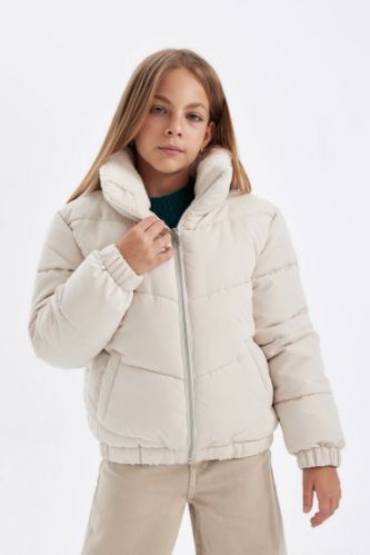 Girl Plush Lined Zipper Closure Puffer Jacket