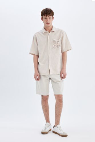 Regular Fit Düz Paça Gabardin Bermuda Şort