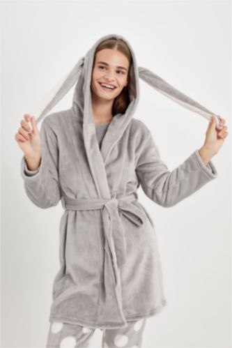 FEMME Gris Clair Peignoir Wrap en peluche avec coupe régulière de Fall in Love