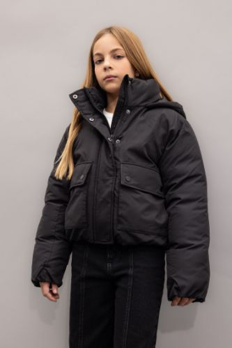 Black GIRLS TEENS Girl Waterproof Hooded Puffer Jacket 3138384 DeFacto