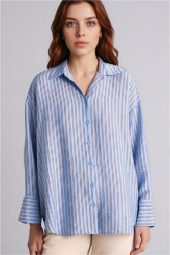 WOMAN Dark Blue Relax Fit Printed Long Sleeve Tunic