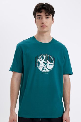Regular Fit Bisiklet Yaka Baskılı Kısa Kollu Tişört