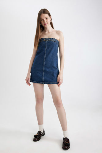 Afra x Defacto Fashion Fit Strapless Jean Mini Dress