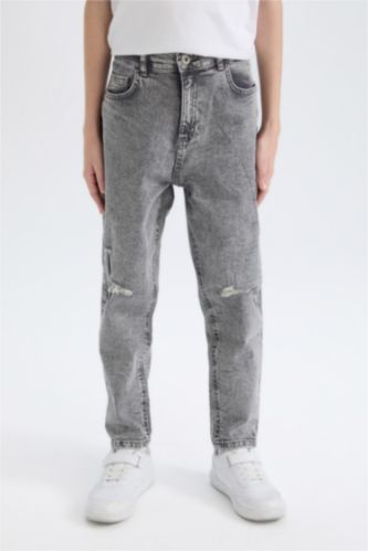 BOYS & TEENS Grey Boy Balloon Fit Ripped Detailed Straight Leg Jeans