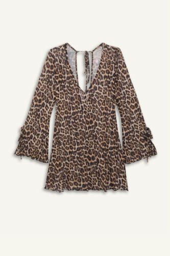 Regular Fit Leopar Desenli Tül Plaj Elbisesi-Fall in Love