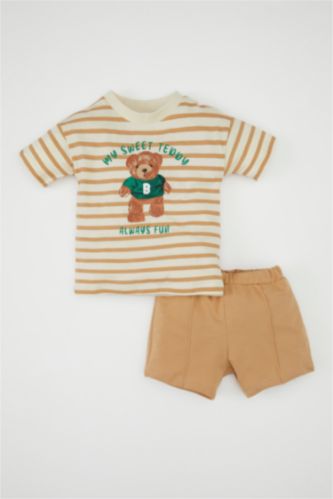 Erkek Bebek 2'li Takım Penye Çizgili Tişört Şort
