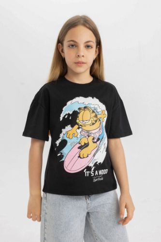Kız Çocuk Garfield Relax Fit Bisiklet Yaka Kısa Kollu Tişört