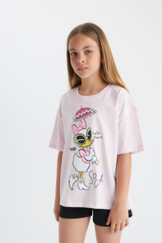 Kız Çocuk Disney Mickey Mouse &Friends Oversize Geniş Kalıp Bisiklet Yaka Kısa Kollu Tişört