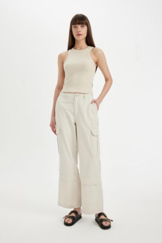 Брюки Wide Leg со средней талией из габардина