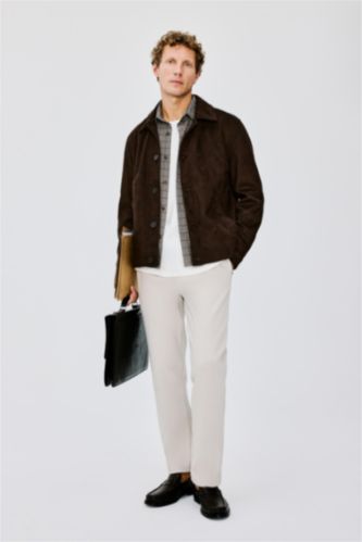 Man Beige Regular Fit Trousers