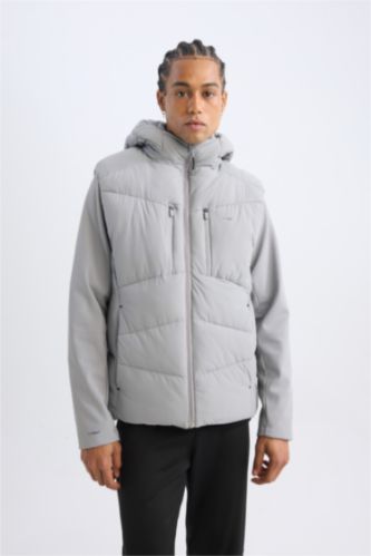 MAN Grey DeFactoFit Regular Fit Detachable Sleeve Detailed Windproof Waterproof Jacket