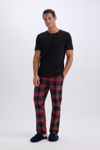 Regular Fit Kareli Cepli Uzun Boy Pijama Altı
