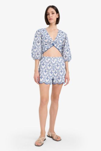 Desenli Nakışlı Brode Plaj Şortu-Fall in Love