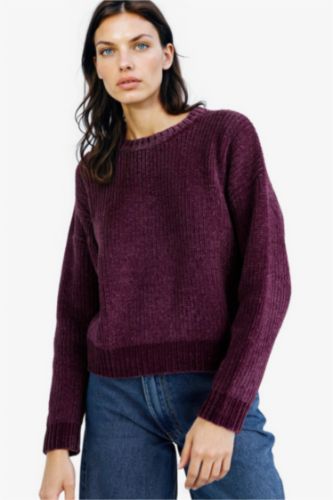 Pull en fil chenille à col rond Coupe régulière