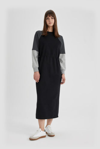 Regular Fit Color Block Thin Sweatshirt Fabric Long Sleeve Dress