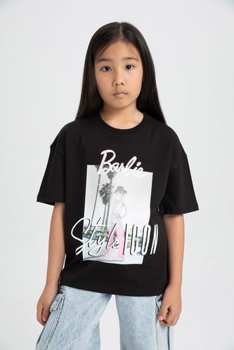 Kız Çocuk Barbie Relax Fit Bisiklet Yaka Kısa Kollu Tişört