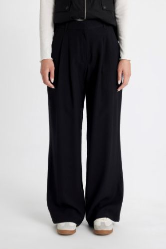 Wide Leg Geniş Bol Paça Cepli Pensli Basic Düz Klasik Dokuma Palazzo Pantolon