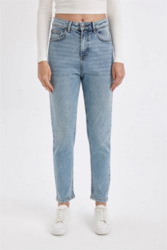 Kadın Mavi Yüksek Bel Comfort Mom Pantolon