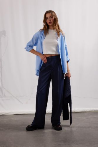 Wide Leg Yüksek Bel Standart Boy Kumaş Pantolon