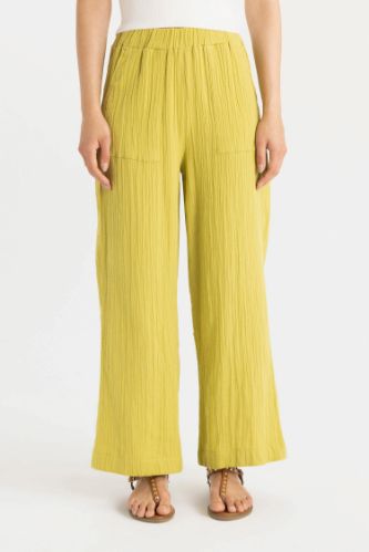 Wide Leg Müslin Pantolon Basic Düz Geniş Bol Paça Cepli