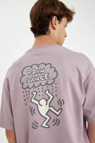 %100 Pamuk Keith Haring Boxy Fit Bisiklet Yaka Baskılı Kısa Kollu Tişört