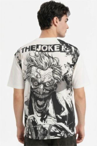 Мужчины Бежевый Футболка Justice League Boxy Fit с круглым вырезом принтом и коротким рукавом