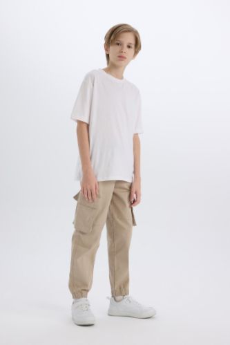 Erkek Çocuk Kargo Cepli Beli Bağcıklı Lastikli Paça Jogger Paça Gabardin Pantolon