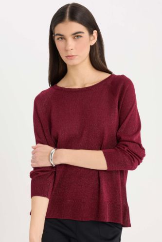Regular Fit Bisiklet Yaka Basic Düz Bordo Triko Kazak