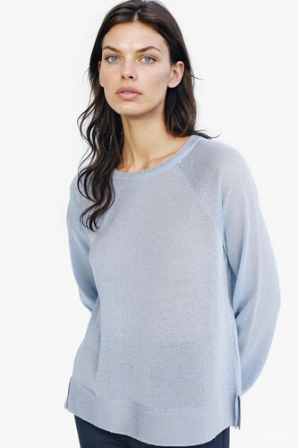 Women Light Blue Regular Fit Crew Neck Basic Knit Pullover