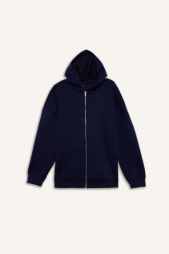 Oversize Geniş Kalıp Kapüşonlu Skuba Dalgıç Kumaş Fermuarlı Sweatshirt