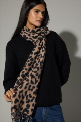 Kadın Leopar Desenli Atkı