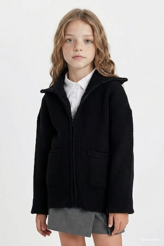 GIRLS & TEENS Black Girl Zip-Up Black School Sweatshirt