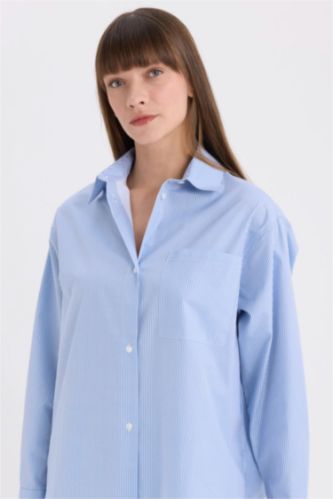 قميص كم طويل بوبلين مطبوع اوفر سايز بياقة قميص