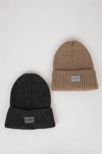 Erkek Karma Erkek Etiket Baskılı 2'li Bere