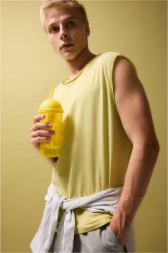 رجالي أخضر فاتح تانك توب اوفر سايز برقبة مستديرة