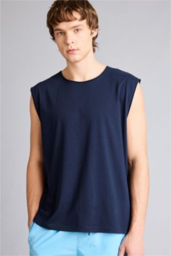 Мужчины Синий Майка Boxy Fit из 100% хлопка