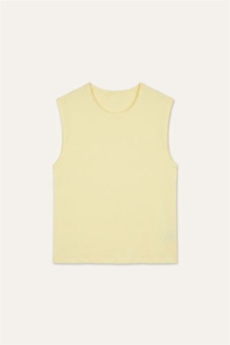 Men Light Yellow Boxy Fit Crew Neck Sleeveless Tank Top