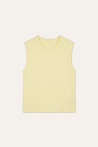 Boxy Fit 100% Cotton Yellow Crew Neck Sleeveless Tank Top