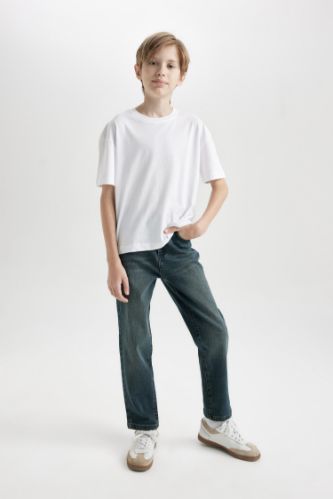 Erkek Çocuk Straight Fit Düz Paça Cepli Jean Pantolon