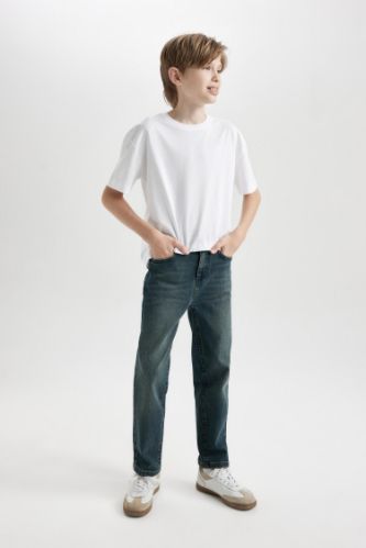 Erkek Çocuk Straight Fit Düz Paça Cepli Jean Pantolon