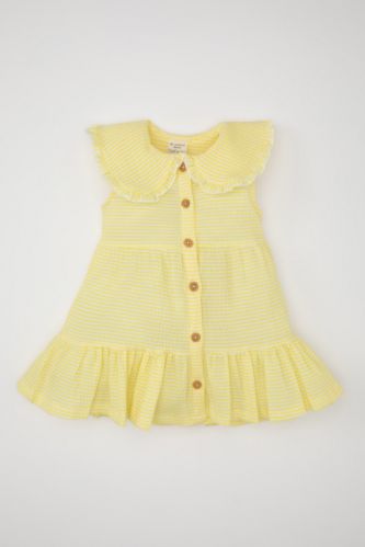 Kız Bebek Çizgili Kolsuz Poplin Elbise