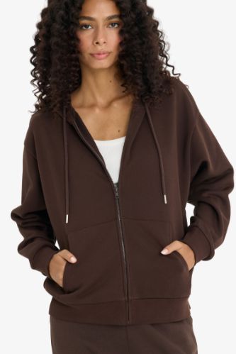 Relax Fit Hooded Basic Thick Fabric Cardigan