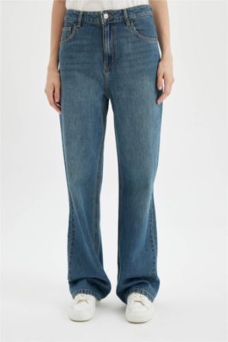 حريمي أزرق بنطلون جينز وايد ليج برجل واسع وخصر عالي