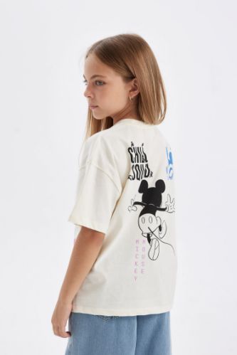 Kız Çocuk Disney Mickey & Minnie Oversize Geniş Kalıp Bisiklet Yaka Kısa Kollu Tişört