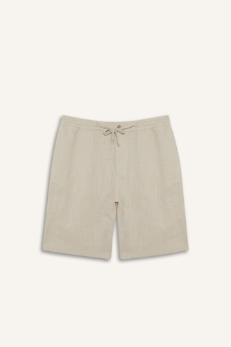 Cotton Relax Fit Pocketed Linen Look Bermuda Shorts